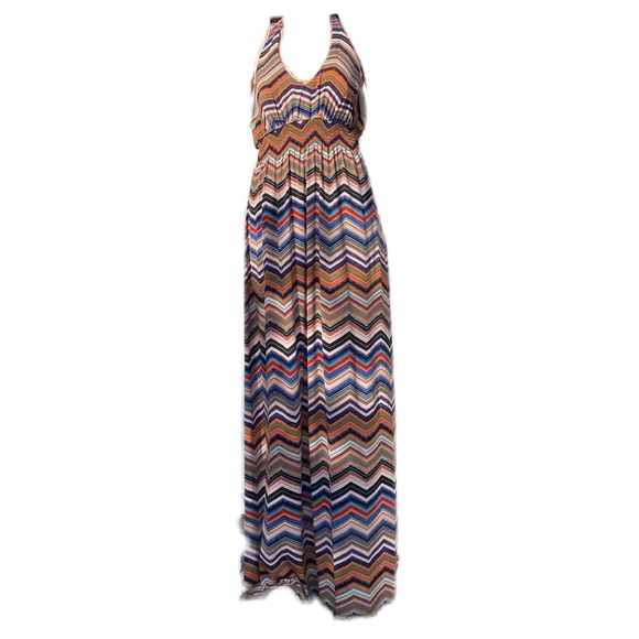 Yelena Halter Neck Knit  Maxi Dress Zig-Zag Cream